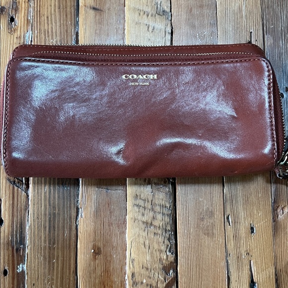 Coach Accordion Vintage Tan Leather Zip Wallet Wristlet - Picture 2 of 10